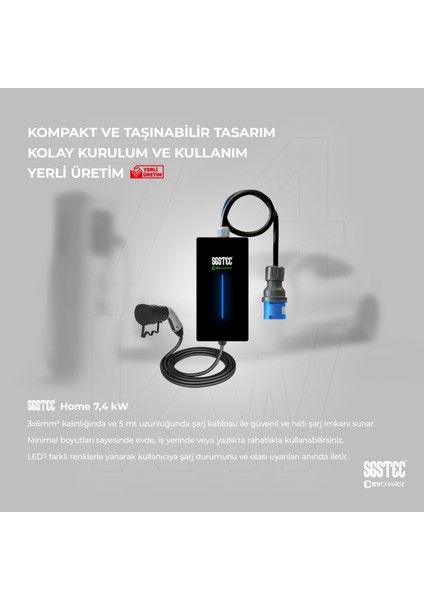 Home 7,4kW 5Metre Kablolu Elektrikli Araç Şarj Cihazı fiyatları