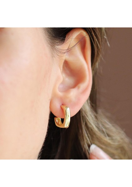 Kare Oval Gold Kaplama Gümüş Küpe