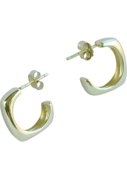 Kare Oval Gold Kaplama Gümüş Küpe modelleri