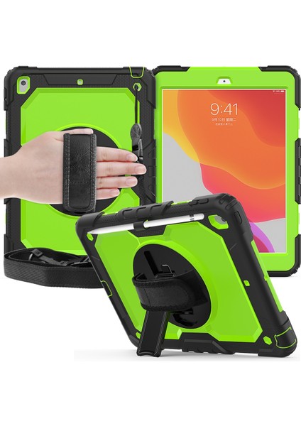 iPad 10.2 Için Darbeye Dayanıklı Renkli Silika G + Pc Koruyucu Kılıf, Tutucu ve Omuz Askısı ve El Kayışı ve Kalem Yuvası (Yurt Dışından)