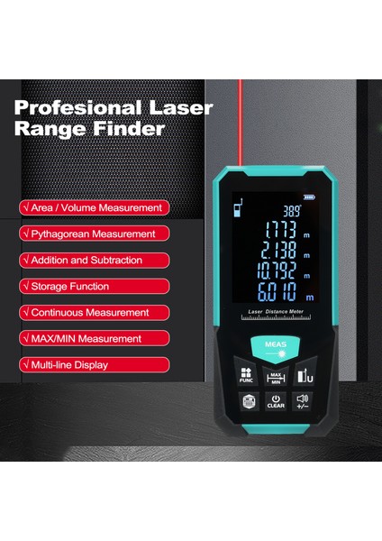 Lazer Mesafe Ölçer 70M USB Şarj Sürekli Ölçüm Pisagor Modlu (Yurt Dışından)