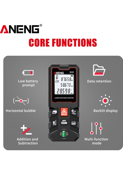 Aneng 40M Lazer Metre Su Terazili Taşınabilir Ölçüm Cihazı (Yurt Dışından) modelleri