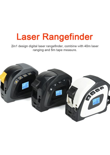 2'si 1 Arada Lazerli Mesafe Ölçer ve Şerit Metre - Arka Aydınlatmalı Lcd, Mesafe, Alan, Hacim (Yurt Dışından)
