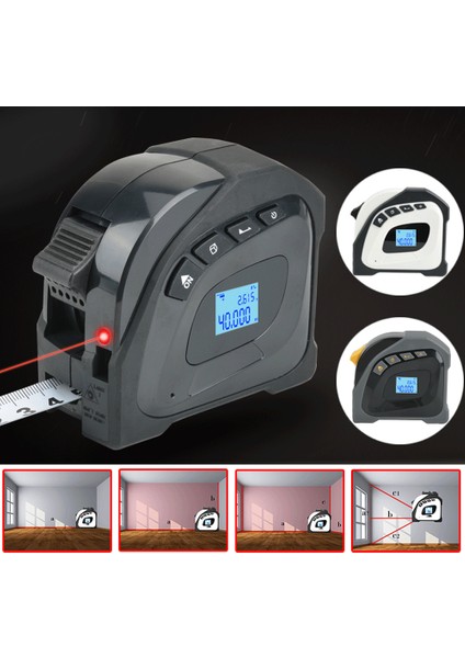2'si 1 Arada Lazerli Mesafe Ölçer ve Şerit Metre - Arka Aydınlatmalı Lcd, Mesafe, Alan, Hacim (Yurt Dışından)