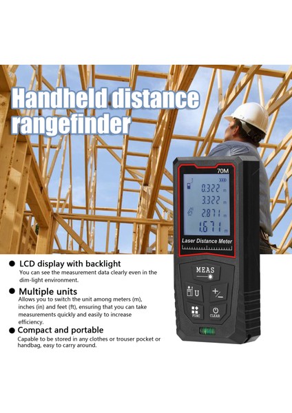 Taşınabilir Yüksek Hasiyetli LCD Aydınlatmalı Lazer Mesafe Ölçer (Yurt Dışından)