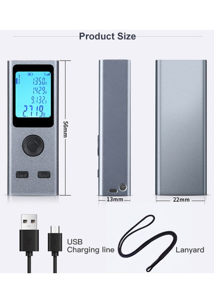 30 Metre Lazerli Mesafe Ölçer USB Şarjlı El Tipi (Yurt Dışından)