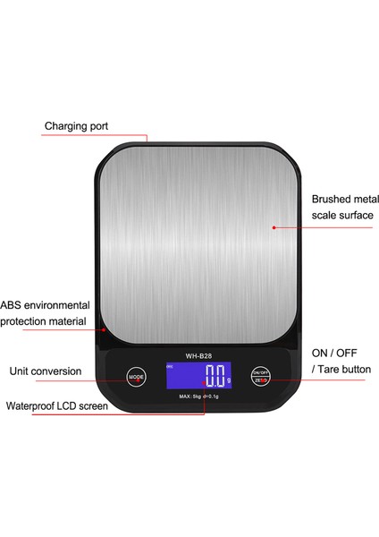Dijital Mutfak Terazisi - Şarj Edilebilir LCD Ekran Paslanmaz Çelik Su Geçirmez (Yurt Dışından)