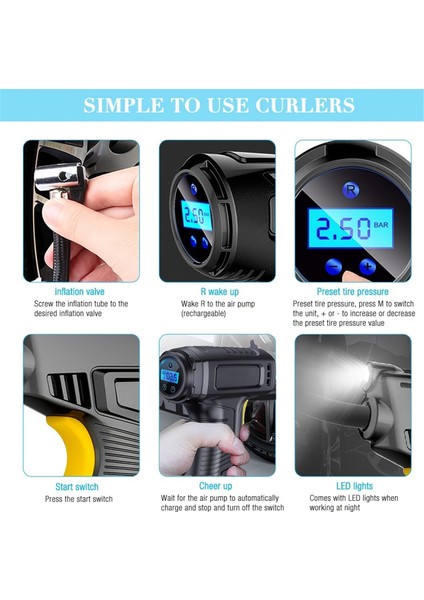 12V Taşınabilir LED Işıklı Lastik Kompresörü - Araba, Motosiklet, Bisiklet (Yurt Dışından) fiyatları