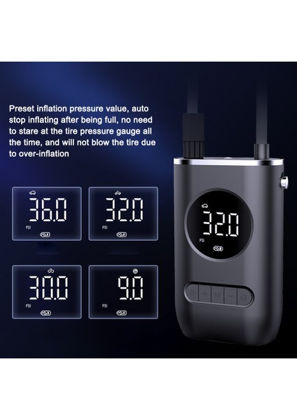 Kablosuz 150PSI Otomatik Kapanan Taşınabilir Lastik Pompası LED Işıklı Motorsiklet ve Bisiklet (Yurt Dışından) indirimleri