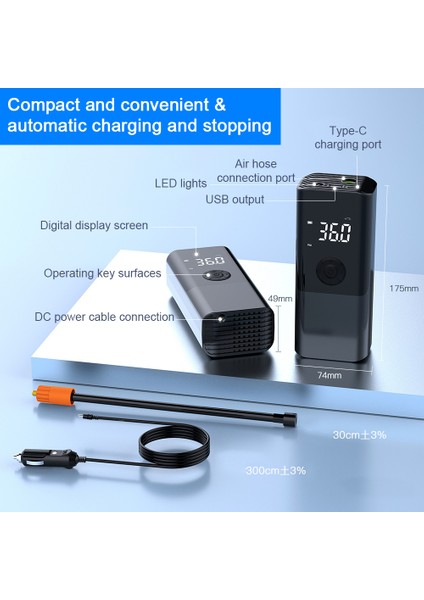 150PSI LED Işıklı Otomatik Kapanmalı Kablolu Hava Pompası - Araba, Motosiklet, Bisiklet (Yurt Dışından) fiyatları