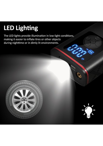 6000MAH 150PSI LCD Taşınabilir Hava Pompası - Araba, Motosiklet, Bisiklet, Top (Yurt Dışından)