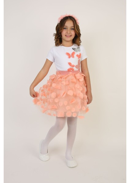 Kız Çocuk Takım 23 Nisan Kostüm Kelebek Badi Nar Çiceği Etek