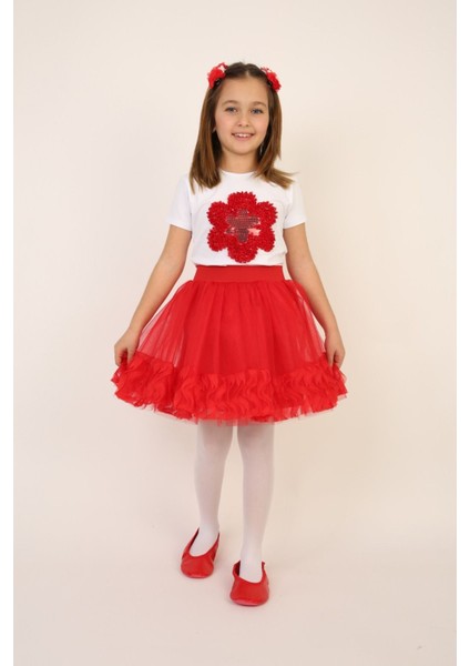 Kız Çocuk Alt-Üst Takım 23 Nisan 29 Ekim 19 Mayıs Gösteri Kıyafetleri Taç Toka Pisi Pisi Dahil