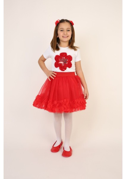 Kız Çocuk Alt-Üst Takım 23 Nisan 29 Ekim 19 Mayıs Gösteri Kıyafetleri Taç Toka Pisi Pisi Dahil modelleri