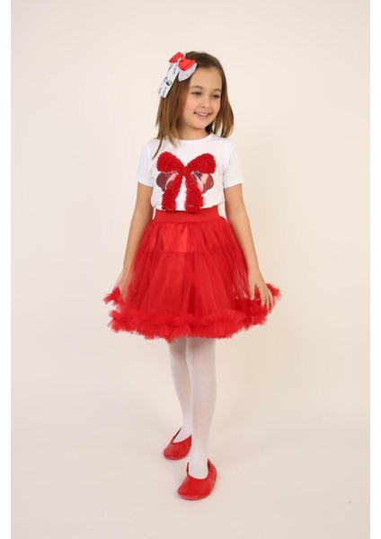 Kız Çocuk Alt-Üst Takım 23 Nisan 29 Ekim 19 Mayıs Gösteri Kıyafetleri Taç Toka Pisi Pisi Dahil