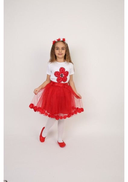 Kız Çocuk Alt-Üst Takım 23 Nisan 29 Ekim 19 Mayıs Gösteri Kıyafetleri Taç Toka Pisi Pisi