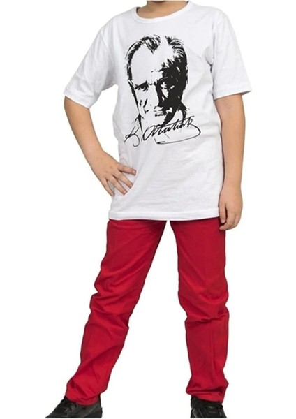 23 Nisan Unisex Çocuk Kısa Kol Atatürk Baskılı T-Shırt Pantolon 0-24