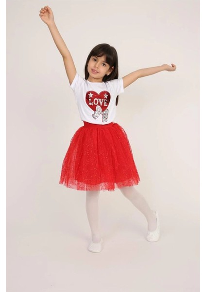 Kız Çocuk 23 Nisan 29 Ekim Gösteri Doğum Günü Kıyafeti Desenli Kısakol T-Shirt Tütü Etek Takım fiyatları