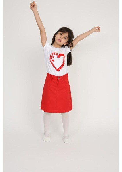 Kız Çocuk Kalp Motifli T-Shirt Tütü Etek 29 Ekim 23 Nisan Gösteri Takımı