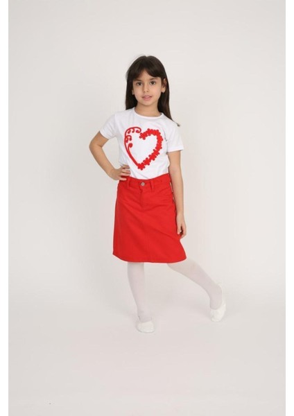 Kız Çocuk Kalp Motifli T-Shirt Tütü Etek 29 Ekim 23 Nisan Gösteri Takımı modelleri