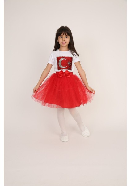 Kız Çocuk Tshirt Etek Alt Üst Takım 23 Nisan Gösteri Kıyafeti