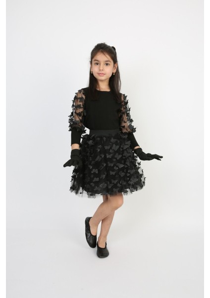 Kız Çocuk Takım Siyah Kolu Tüllü Kelebekli Badi Etek Bayramlık 23 Nisan,10 Kasım Gösteri Kostüm Tütü fiyatları