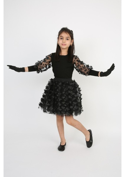 Kız Çocuk Takım Siyah Kolu Tüllü Kelebekli Badi Etek Bayramlık 23 Nisan,10 Kasım Gösteri Kostüm Tütü fırsatları