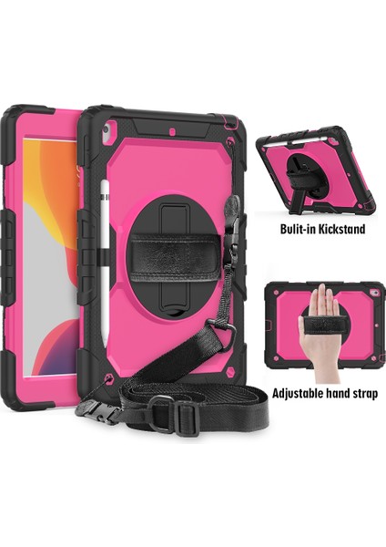 iPad 10.2 Için Darbeye Dayanıklı Renkli Silika G + Pc Koruyucu Kılıf, Tutucu ve Omuz Askısı ve El Kayışı ve Kalem Yuvası (Yurt Dışından)