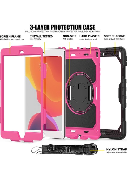 iPad 10.2 Için Darbeye Dayanıklı Renkli Silika G + Pc Koruyucu Kılıf, Tutucu ve Omuz Askısı ve El Kayışı ve Kalem Yuvası (Yurt Dışından) fırsatları