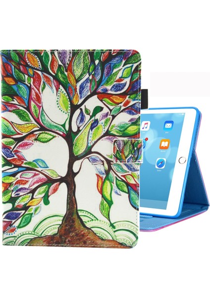 iPad 10.2 Için 2021/2020/2019 Renkli Çizim Desen Yatay Çevirme Deri Kılıf Tutucu ve Kart Yuvaları ve Fotoğraf Çerçevesi (Yurt Dışından)