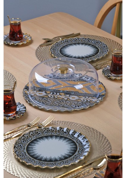 Vintage altın Yaldızlı 6 Kişilik 22 parça Pasta Çay Servis Takımı