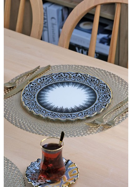 Vintage altın Yaldızlı 6 Kişilik 22 parça Pasta Çay Servis Takımı