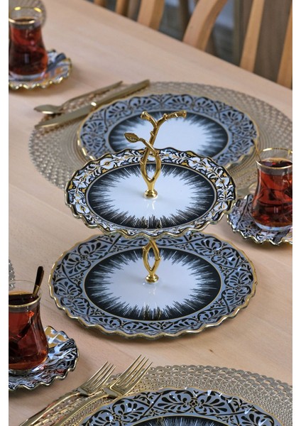 Vintage altın Yaldızlı 6 Kişilik 22 parça Pasta Çay Servis Takımı