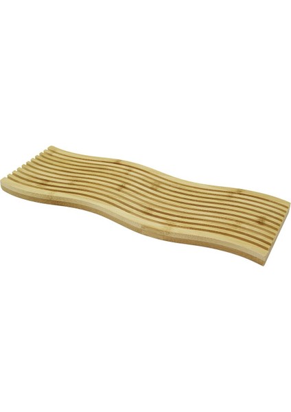 Dalgalı Kenar Çift Taraf=düz - Dalgalı Oyuk Kanallı Ahşap Bambu Sunum Tepsi 15X39X1.5CM (3791)