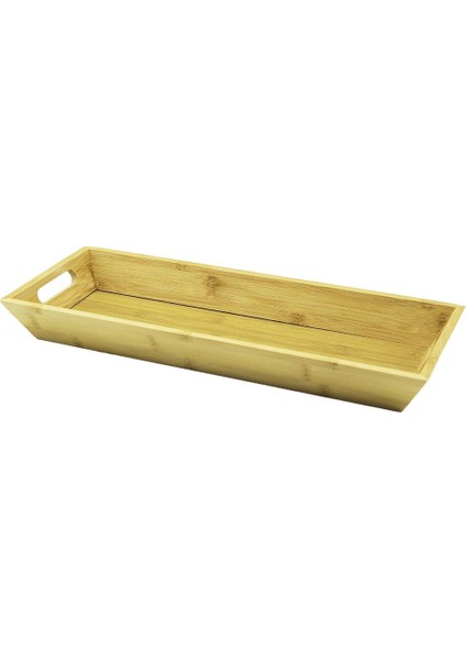 Dikdörtgen Çift Kulplu Ahşap Bambu Sunum Tepsisi =16X40CM - Derin=4cm (3791)