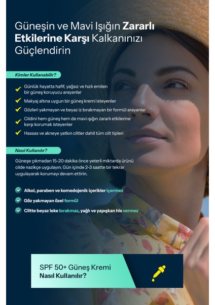 Yüksek Koruma Faktörlü Güneş Kremi Spf 50+ Uva-Uvb Pa+++ Blue Light 50 ml