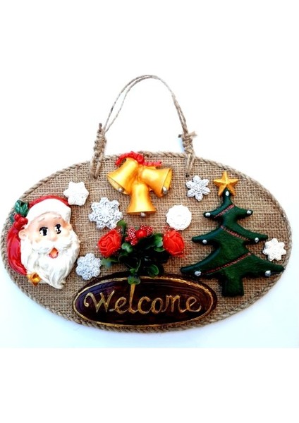 Welcome Yazılı Noel Babalı El Yapımı Yılbaşı Kapı Süsü