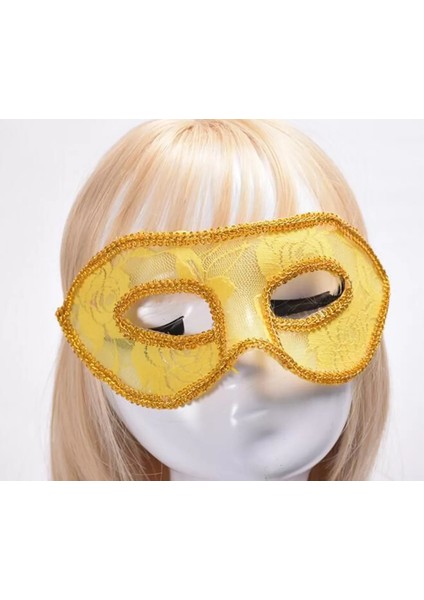 Dantel Tül Malzemeden Imal Sarı Renk Balo Parti Maskesi Venedik (4172)