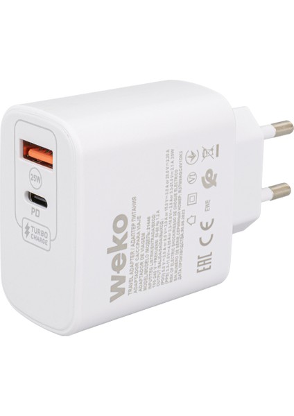 WK-21446 S11-UC 25 Watt 3.0 Amper Type-C + USB Şarj Başlık Adaptörü (4172)