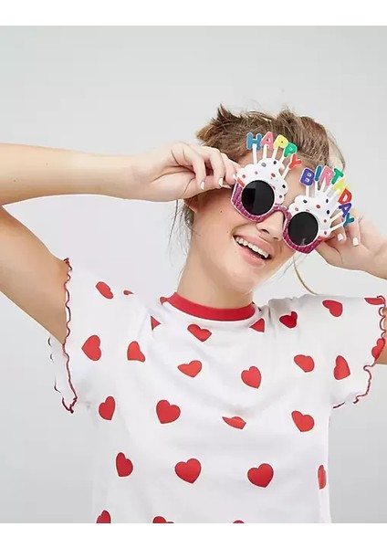 Happy Birthday Yazılı Beyaz Fuşya Renk Parti Gözlüğü 12 x 7 cm (4172) modelleri