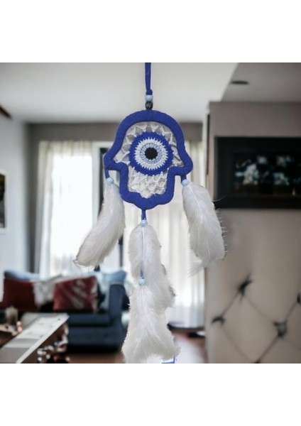 Nazar Boncuğu Motifli Mavi Fatma Ana Eli Duvar Süsü El Işçiliği Duvar Dekoru
