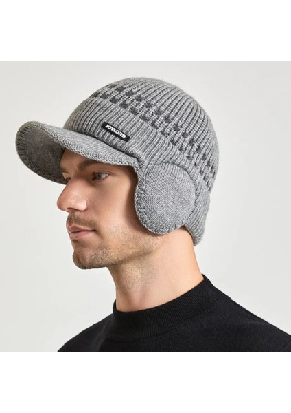 Erkek Örme Beyzbol Şapkası Kış Kulaklığı Yalıtım Sıcak Kürk Astarlı Skullies Beanies Ingiliz Tarzı Binme Yün Şapka Kazık Bonnet (Yurt Dışından)