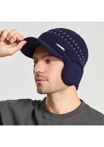 Erkek Örme Beyzbol Şapkası Kış Kulaklığı Yalıtım Sıcak Kürk Astarlı Skullies Beanies Ingiliz Tarzı Binme Yün Şapka Kazık Bonnet (Yurt Dışından)
