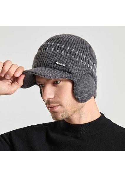 Erkek Örme Beyzbol Şapkası Kış Kulaklığı Yalıtım Sıcak Kürk Astarlı Skullies Beanies Ingiliz Tarzı Binme Yün Şapka Kazık Bonnet (Yurt Dışından)