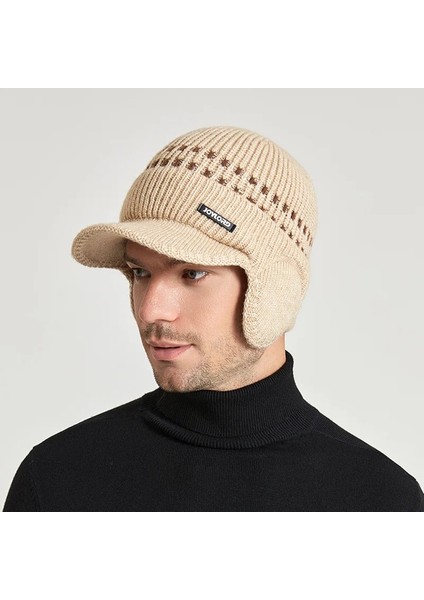 Erkek Örme Beyzbol Şapkası Kış Kulaklığı Yalıtım Sıcak Kürk Astarlı Skullies Beanies Ingiliz Tarzı Binme Yün Şapka Kazık Bonnet (Yurt Dışından)
