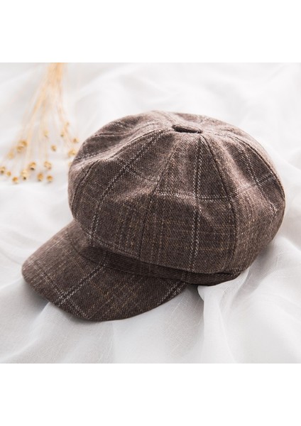 Ekose Bere Retro Ingiliz Sekizgen Şapka (Yurt Dışından)