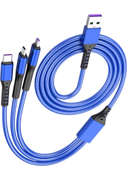 3ın1 Mavi 1.2 Metre (Mıcro USB - Lıghtnıng - Type C) Telefon Şarj Kablosu (4172)