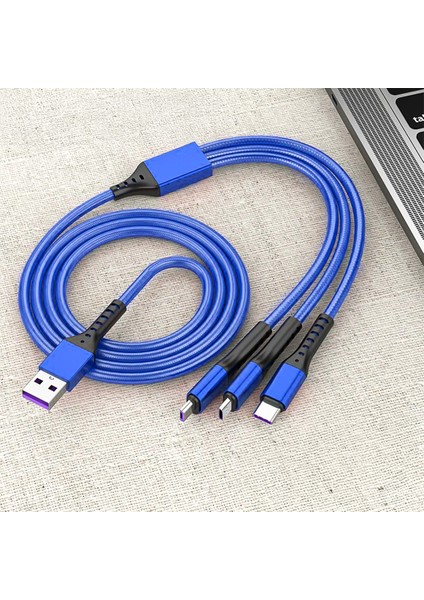 3ın1 Mavi 1.2 Metre (Mıcro USB - Lıghtnıng - Type C) Telefon Şarj Kablosu (4172)