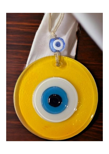 Şeffaf Sarı Nazar Boncuklu Duvar Süsü 10 cm Cam Duvar Dekoru