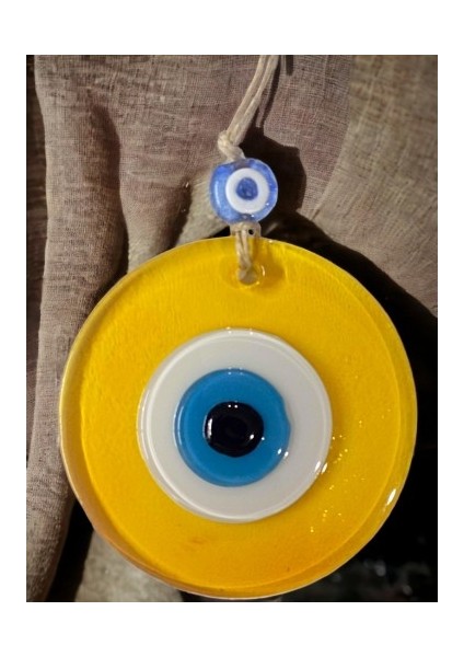 Şeffaf Sarı Nazar Boncuklu Duvar Süsü 10 cm Cam Duvar Dekoru